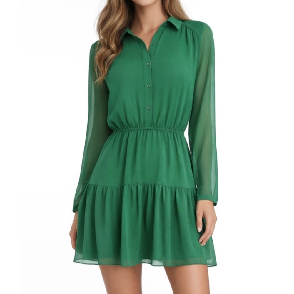 ba&sh Chiffon Collared Tiered Sofia Boho Romantic Mini Dress
